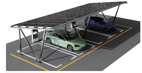 Carport solaire modulaire avec structure en acier préfabriquée et panneaux bifaciaux de type N - 5200x6000 mm, ignifuge de catégorie A, durée de vie de 25 ans